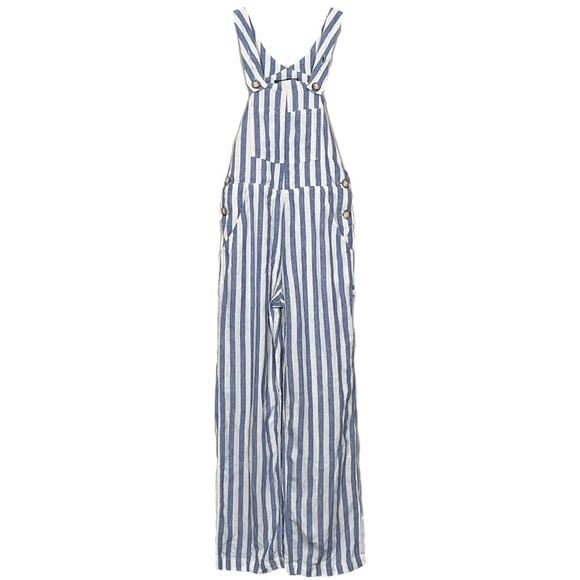 Reformation Size 2 Striped Farmer Alls Jumpsuit in Blue Conductor Stripe - Picture 3 of 10